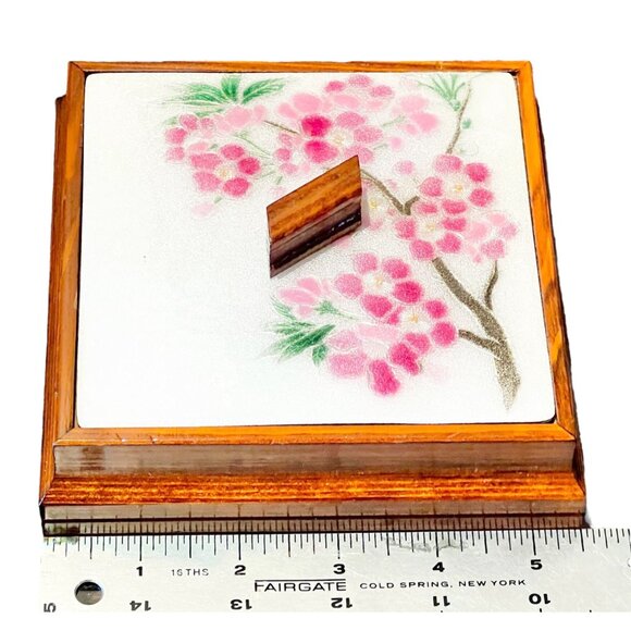 Sakura Cherry Blossom Enamel & Wooden Box With enamel Lid - Picture 10 of 12